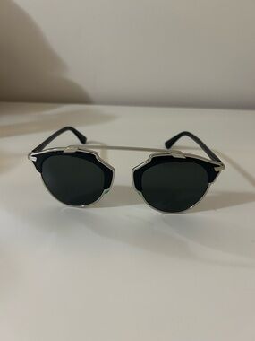 Authentic Dior Round Black Lens Sunglasses with Silver Frame